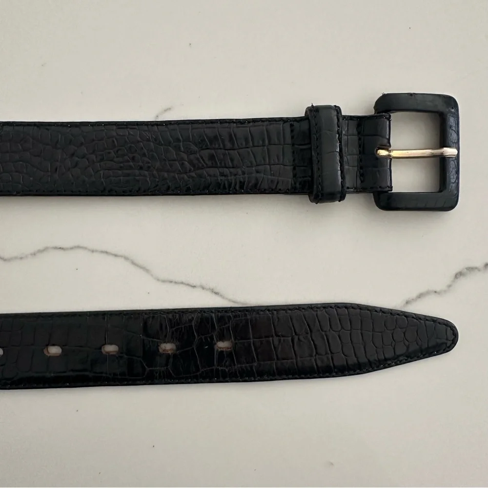 Vintage Banana Republic Crocodile Embossed Leather Belt Square Buckle in Black S - Picture 1 of 7